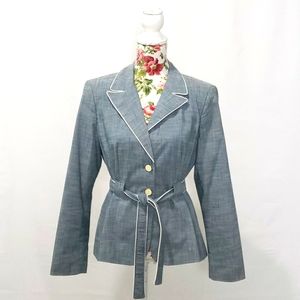Slate Blue Blazer with White Trim and Belt Size 10